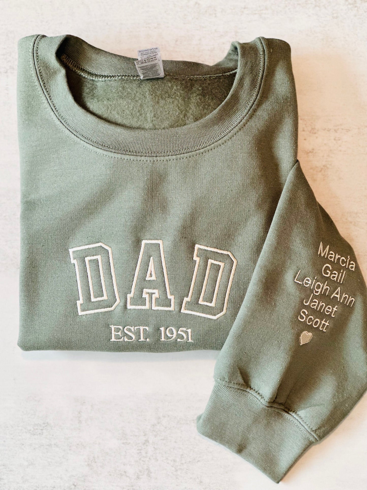 Personalized Embroidered Dad Sweatshirt with Kids names on Sleeve | Gift for Daddy Grandpa Papa | Custom Crewneck