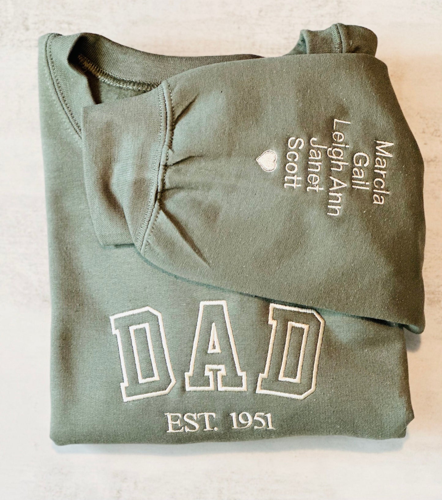 Personalized Embroidered Dad Sweatshirt with Kids names on Sleeve | Gift for Daddy Grandpa Papa | Custom Crewneck